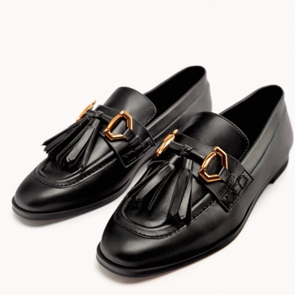 Zara Gold Buckle Moccasins Tassel Loafers